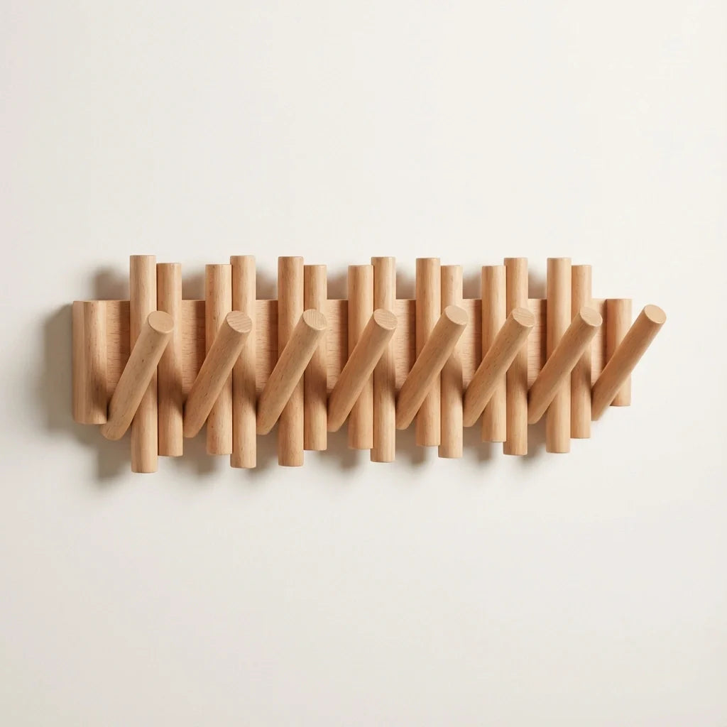 Picket Wooden Flip Wall Hooks 8 Hooks