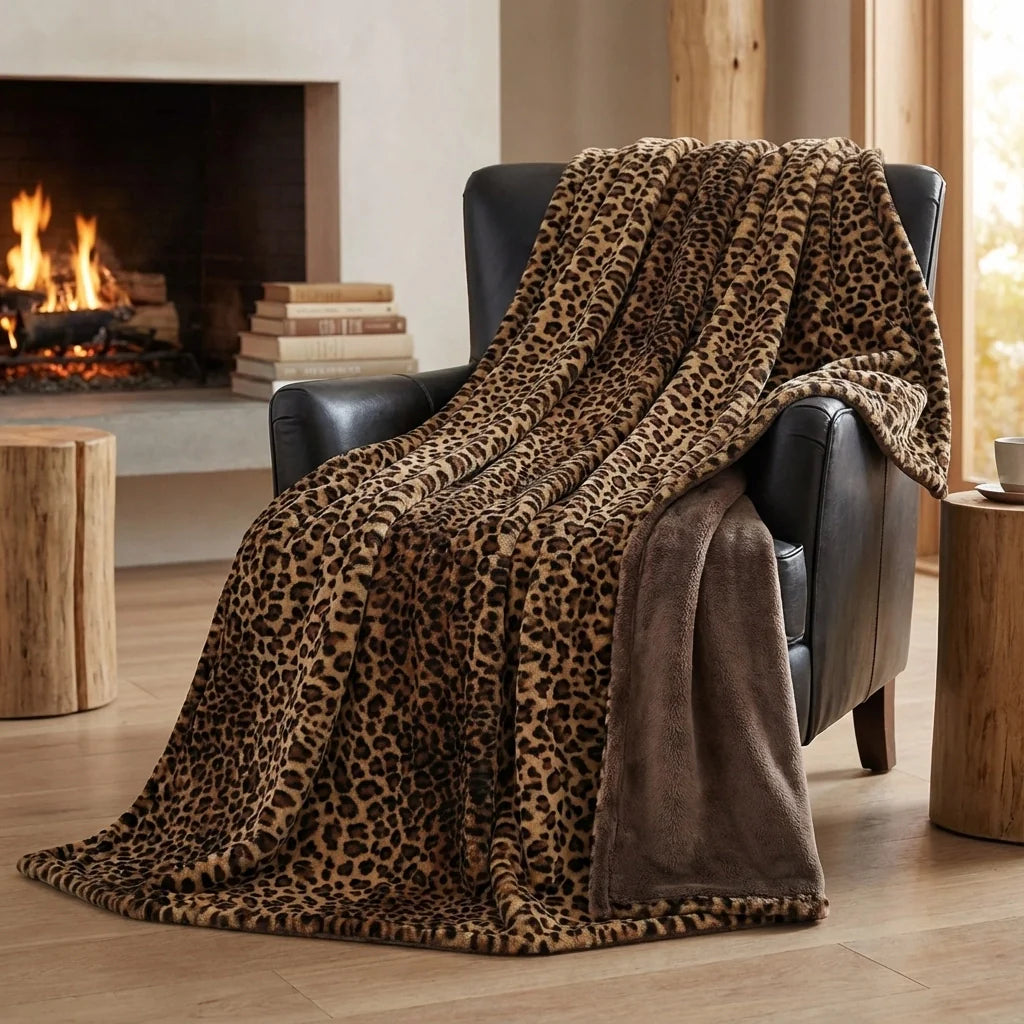 Premium Faux Fur Leopard Print Blanket