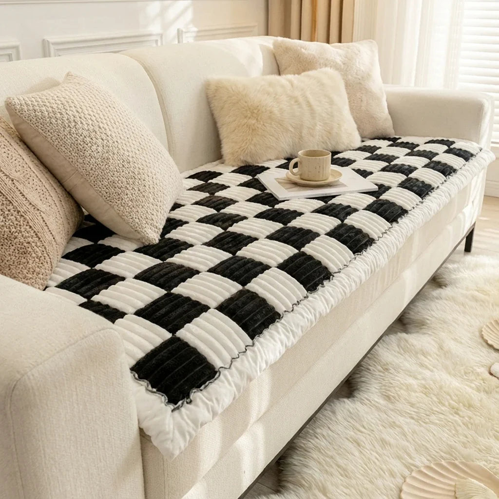 Cozy Patchwork Sofa Pet Mat Protector Black