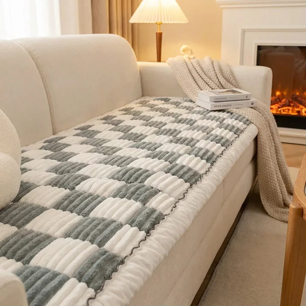 Cozy Patchwork Sofa Pet Mat Protector Gray