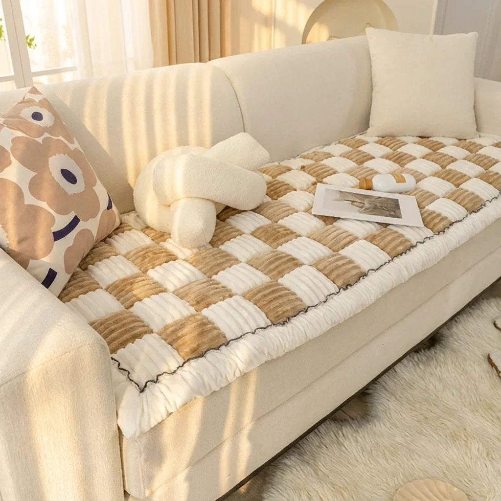 Cozy Patchwork Sofa Pet Mat Protector Beige