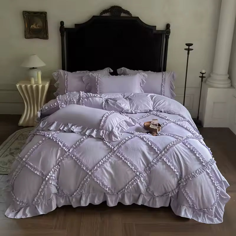 French Princess Ruffle Bedding Set Purple