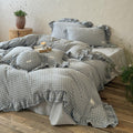Dusty Blue Plaid Bedding Set – Cotton Muslin with Ruffle