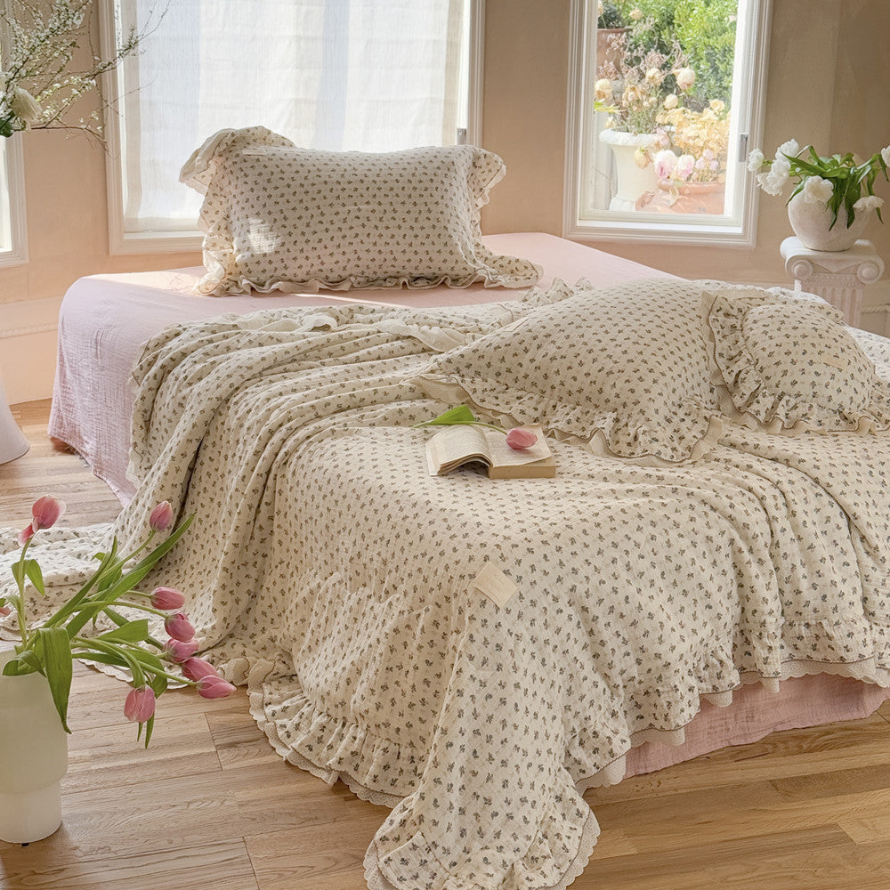 Dusty Rose Floral Cotton Comforter – Lightweight with Ruffles