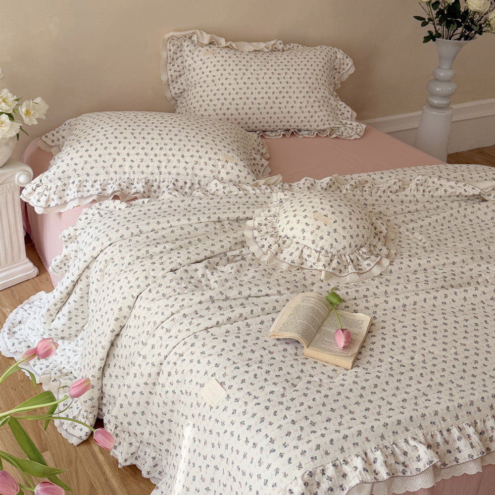 Dusty Rose Floral Cotton Comforter – Lightweight with Ruffles