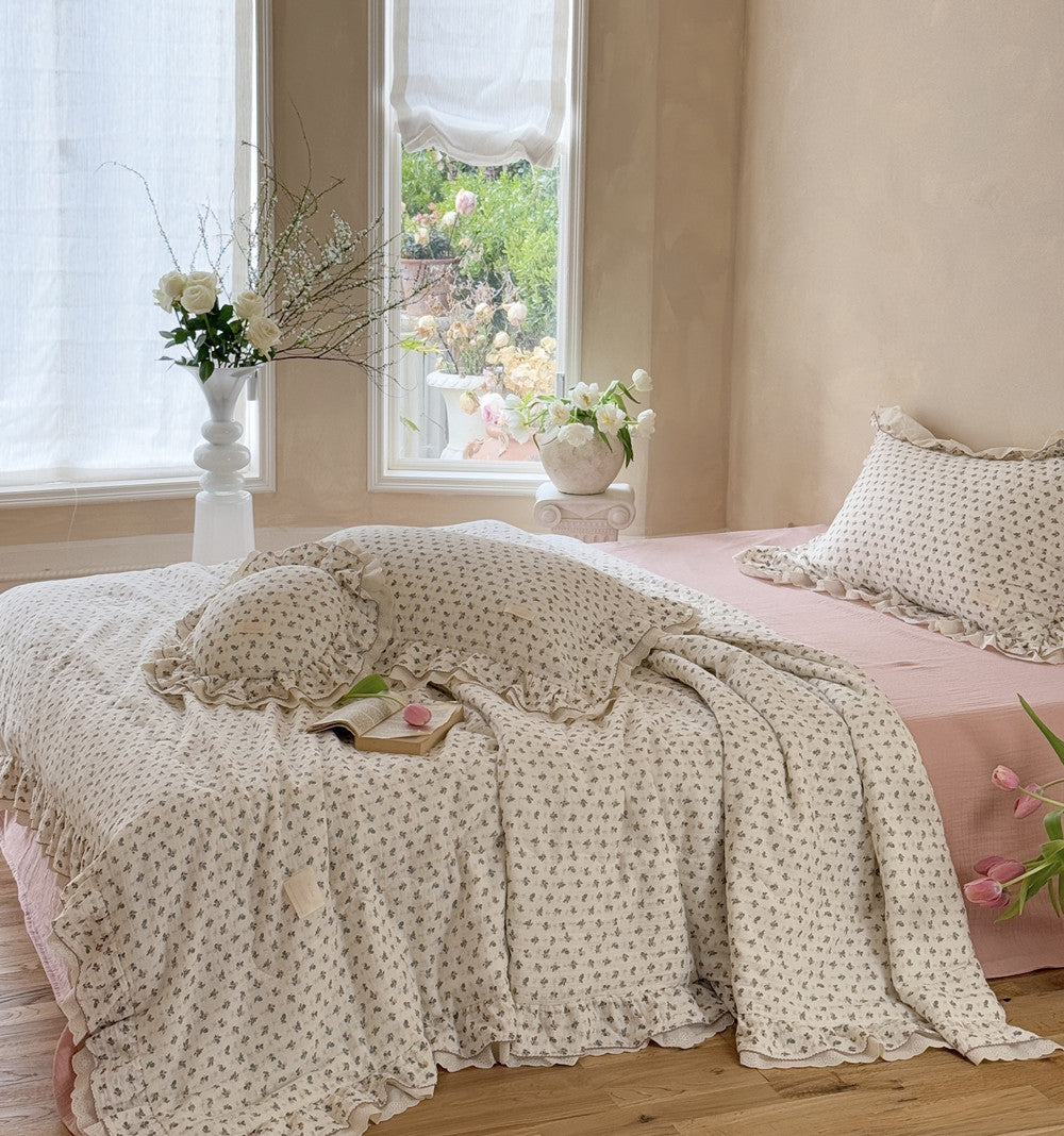 Dusty Rose Floral Cotton Comforter – Lightweight with Ruffles