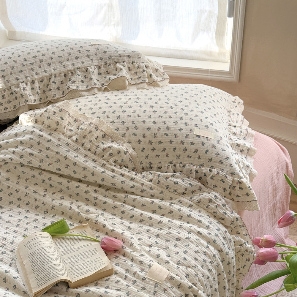 Dusty Rose Floral Cotton Comforter – Lightweight with Ruffles
