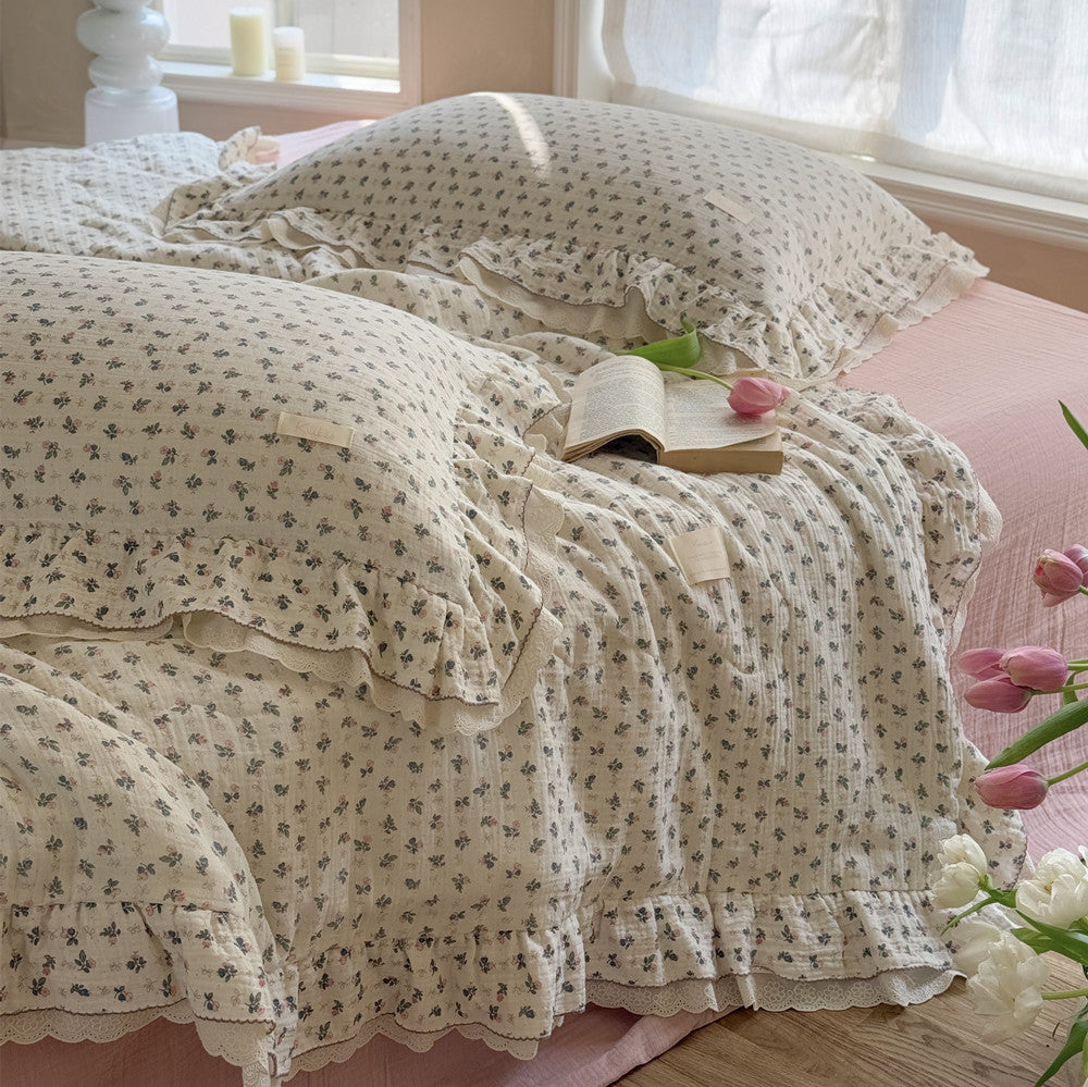 Dusty Rose Floral Cotton Comforter – Lightweight with Ruffles