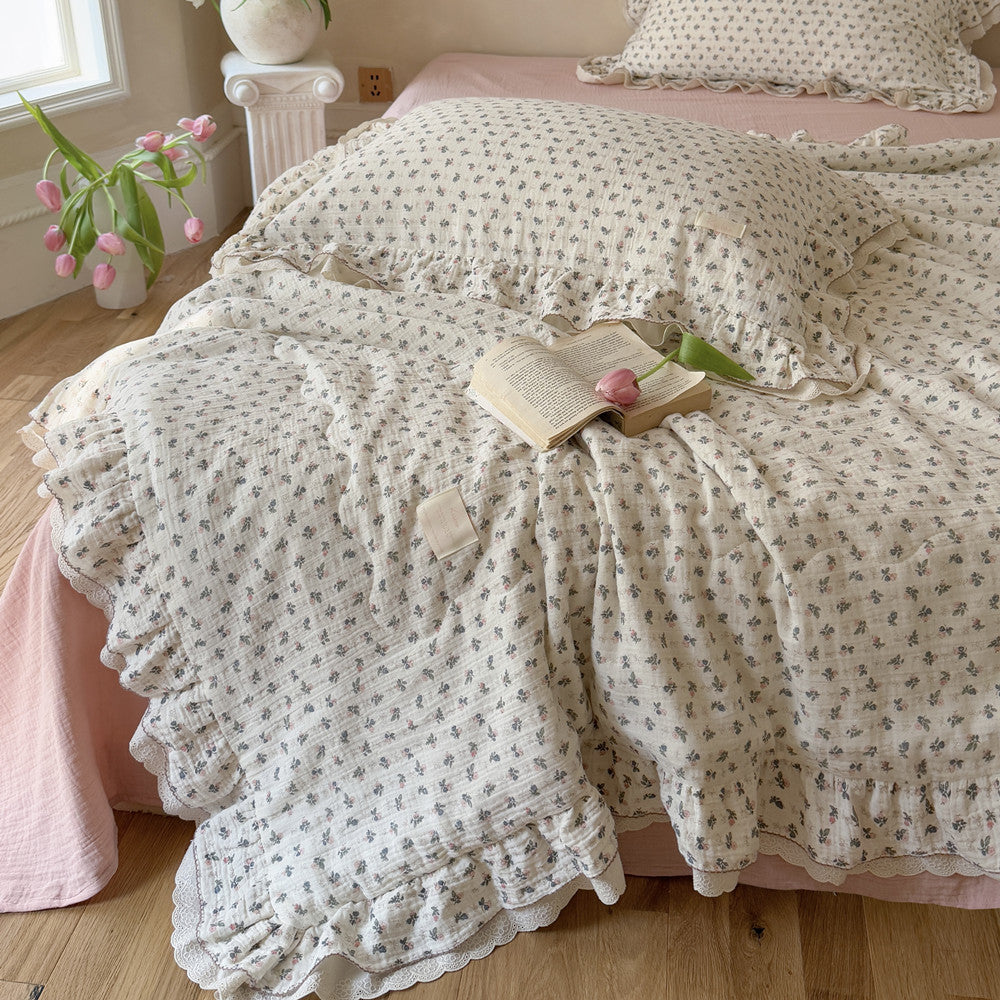 Dusty Rose Floral Cotton Comforter – Lightweight with Ruffles