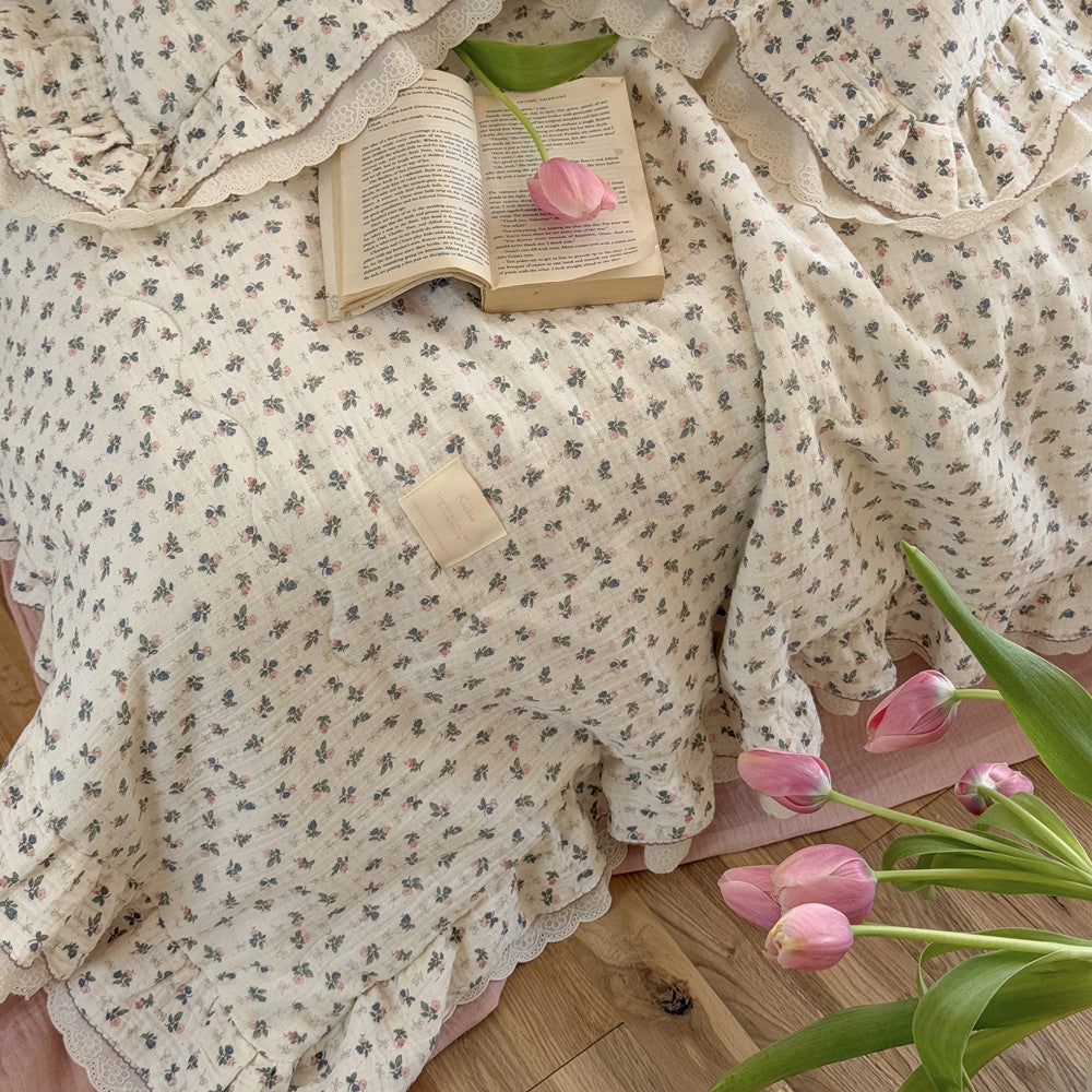 Dusty Rose Floral Cotton Comforter – Lightweight with Ruffles