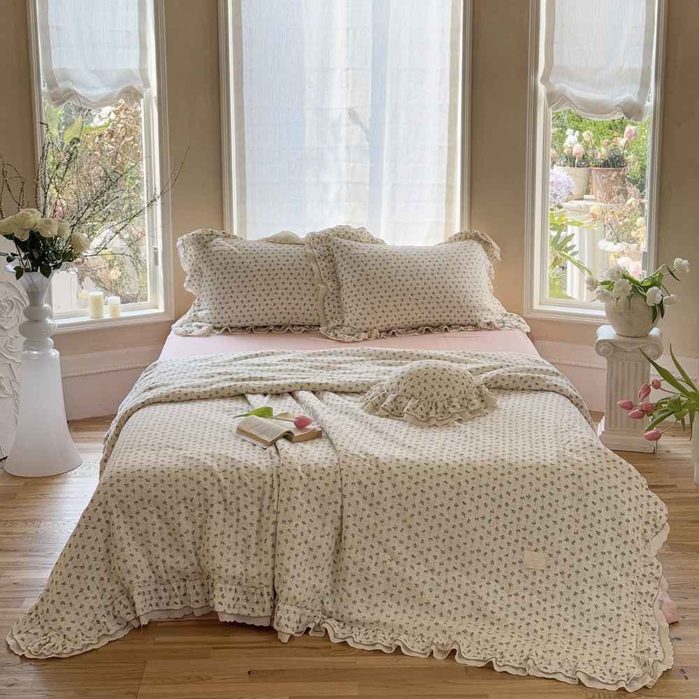 Dusty Rose Floral Cotton Comforter – Lightweight with Ruffles