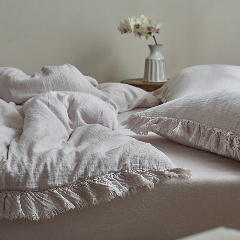 Fringe Duvet Cover Set – Cotton Gauze Bedding Lilac