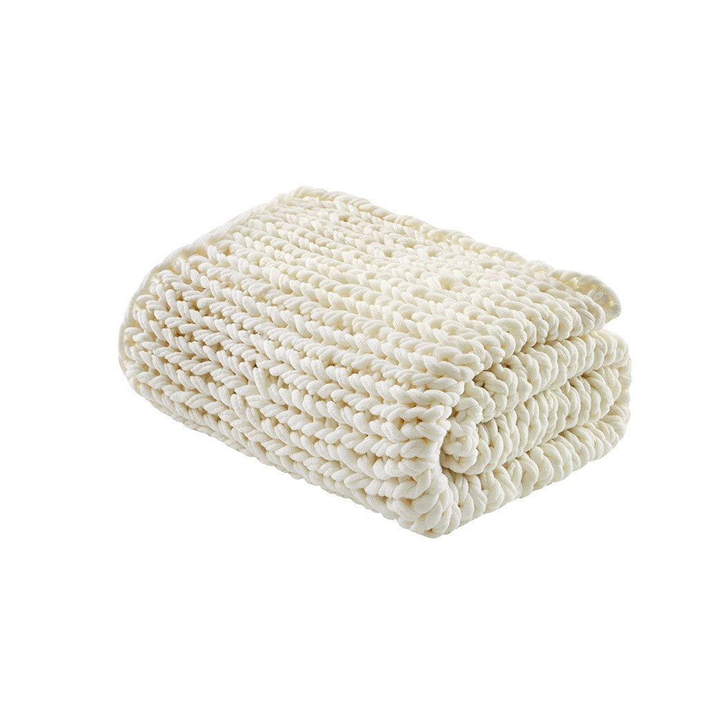 Chunky Double Knit Handmade Throw Blanket 50x60" Ivory