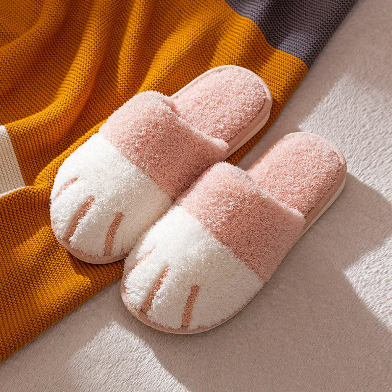 Cozy Cat Paw Plush Slippers Pink