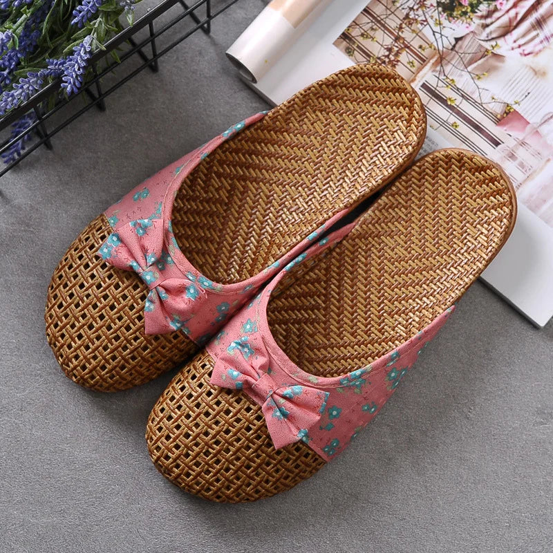 Women's Linen Vintage House Slippers Rose Red