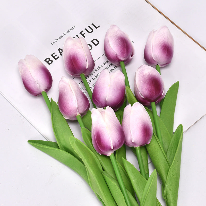 Artificial Tulip Bouquet Home Decoration Purple White 10 Tulips (Bouquet)