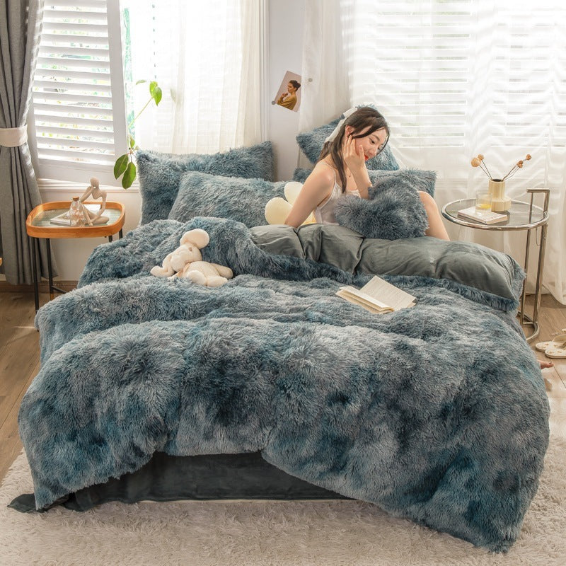 Fluffy Mink Velvet Duvet Cover Set 4pcs Blue