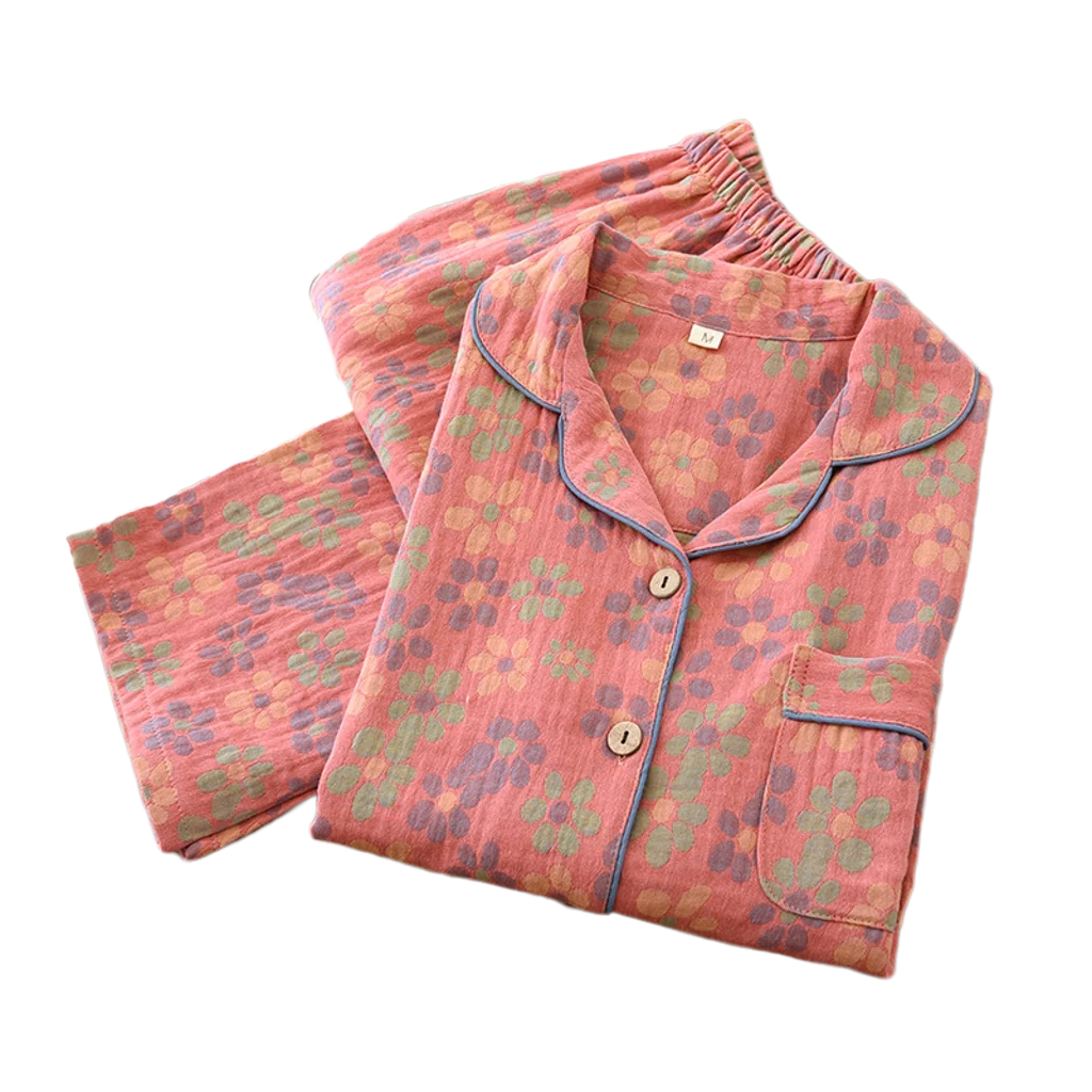 Women's Cotton Pajama Set with Daisy Pattern Pink