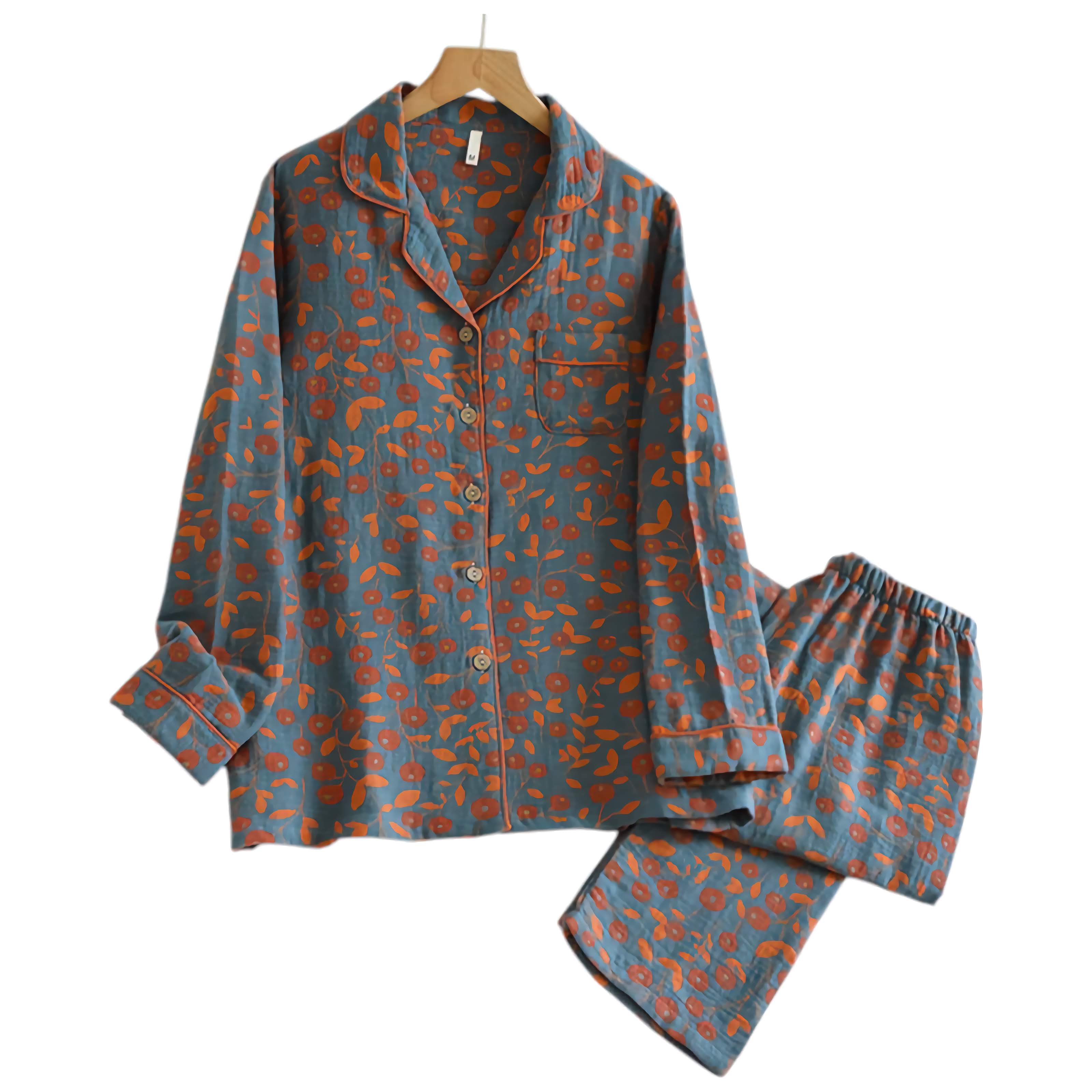Women's Cotton Pajama Set - Top & Trousers Autumn