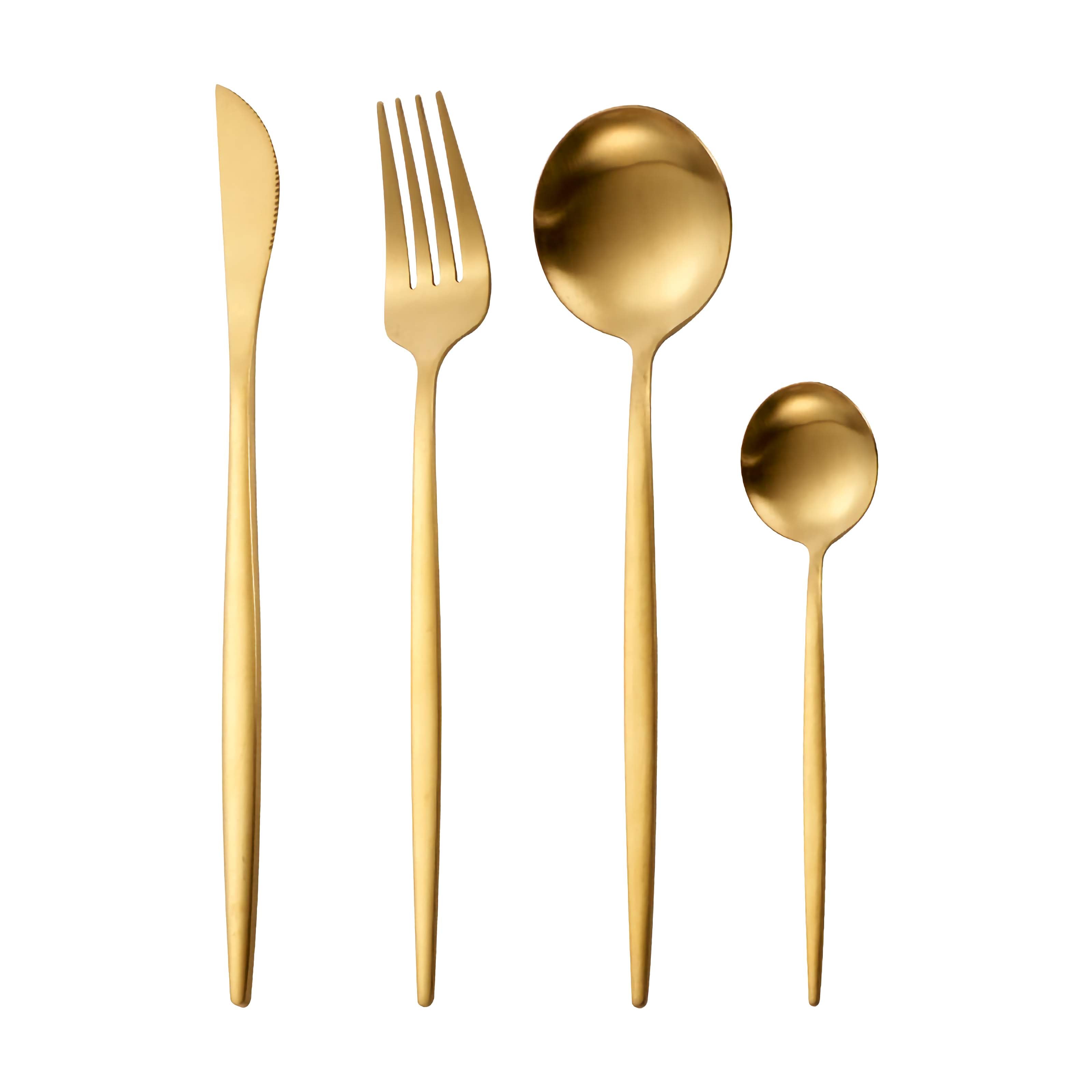 Matte Gold Silverware Set - 18/10 Stainless Steel Flatware 4 Sets - 16 Pieces