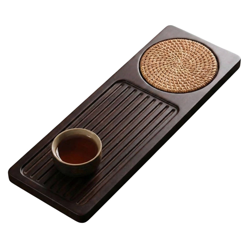 Bamboo Tea Tray – Gongfu Style Ritual Board Dark Brown
