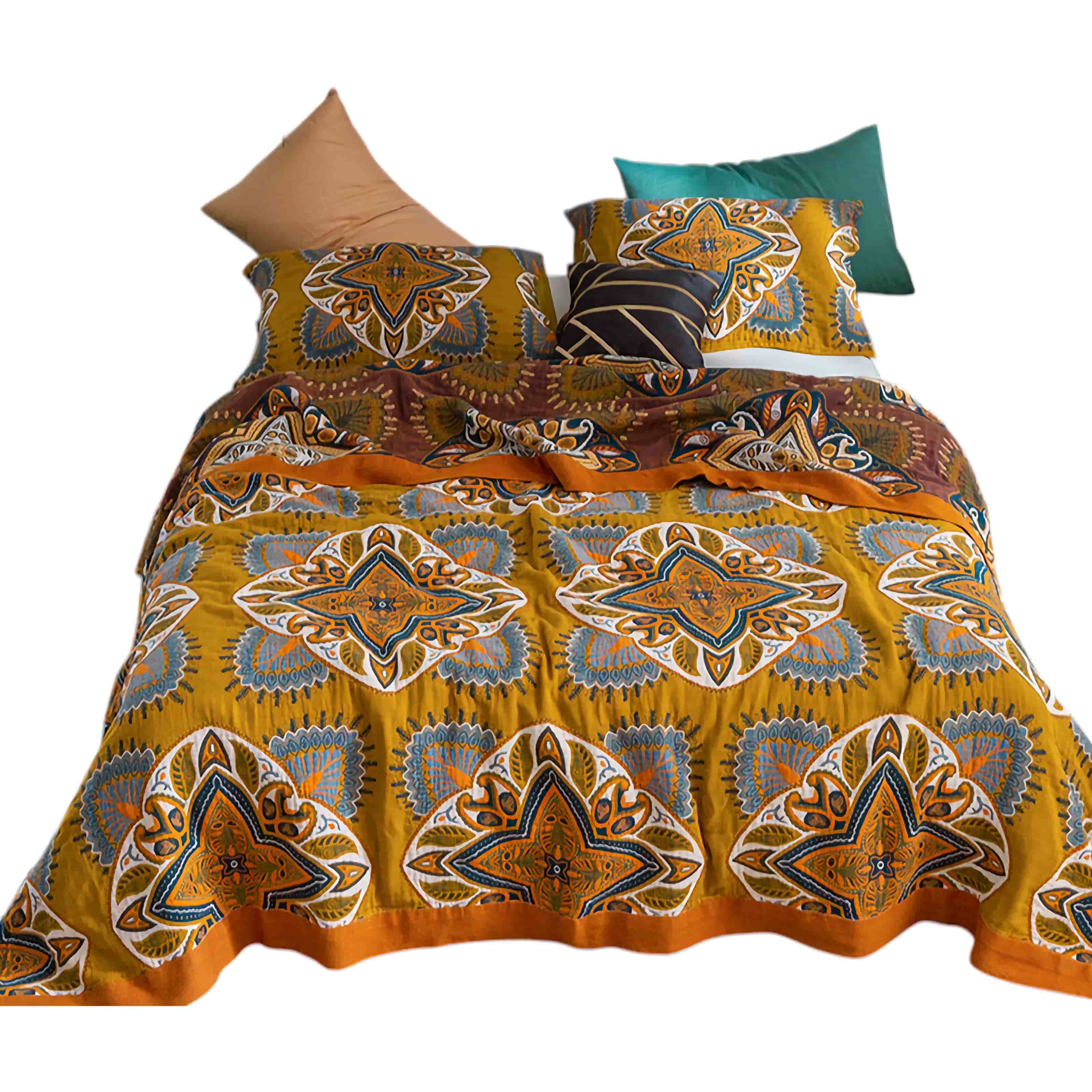 Marrakech Cotton Quilt - Reversible & Soft Bedspread Yellow