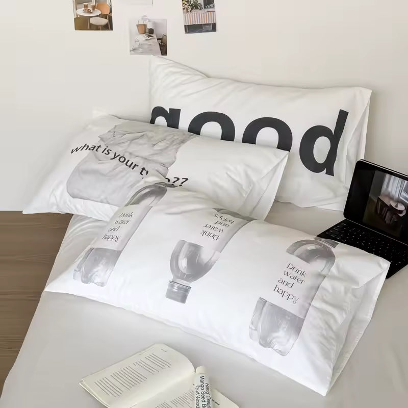 Graphic Typography Cotton Pillowcase