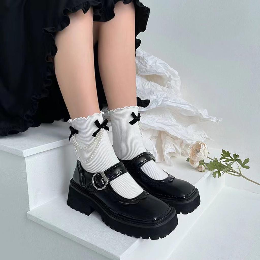 Elegant Faux Pearl Décor Socks White