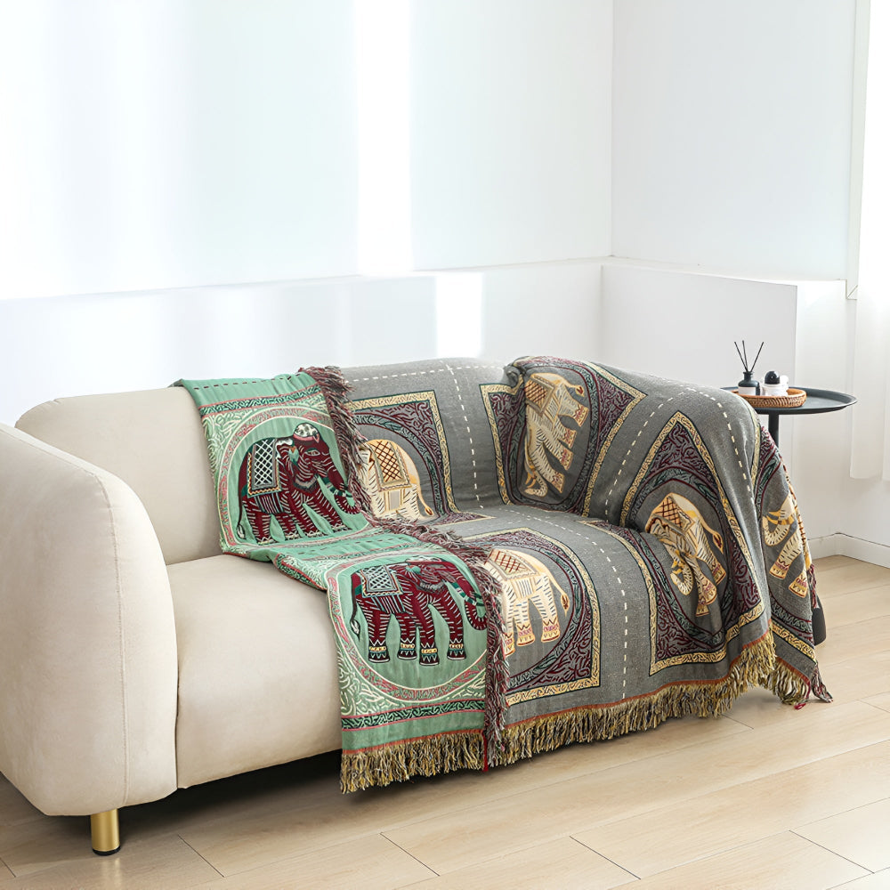 Elephant Reversible Throw Blanket Couch Cover