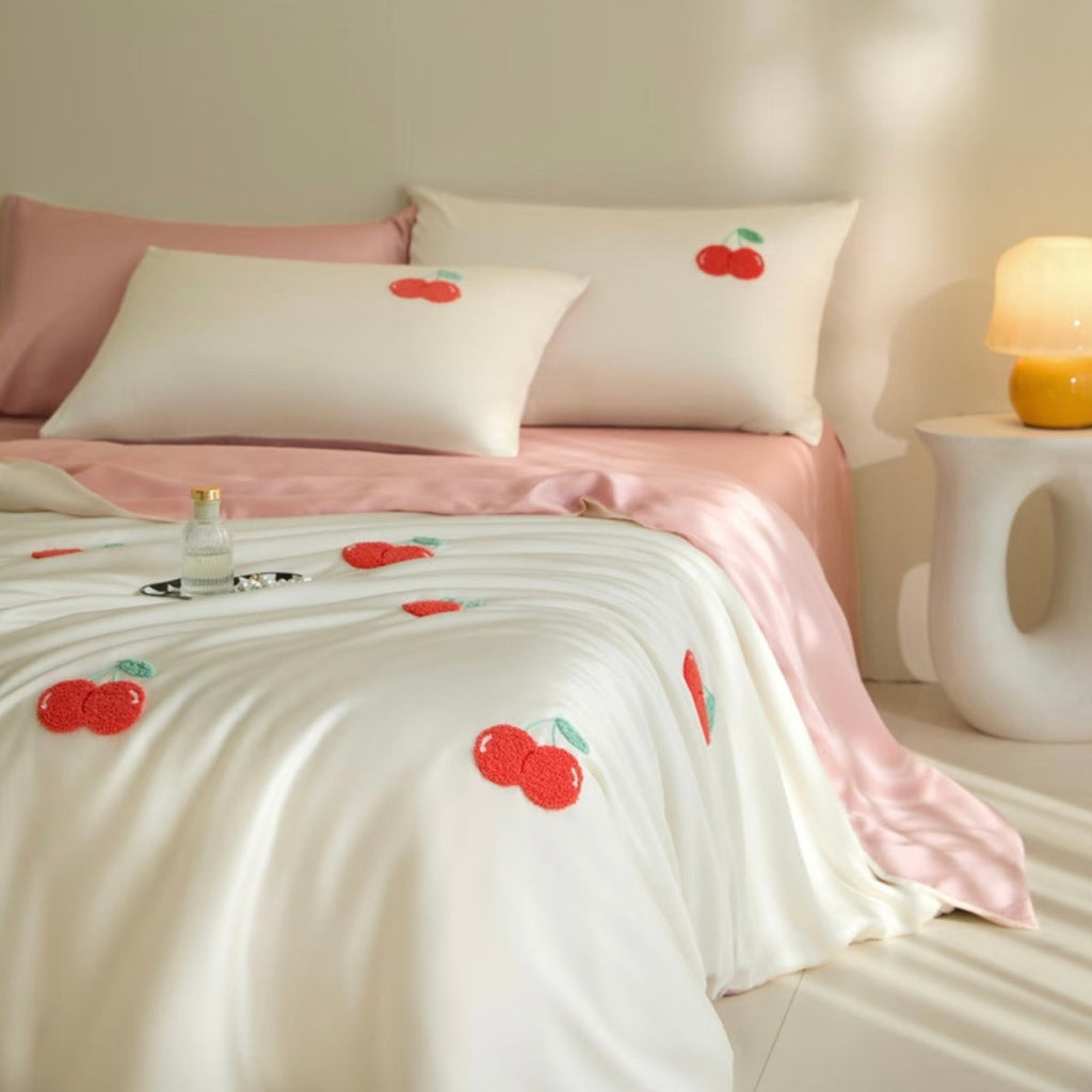 Embroidered Cherry Duvet Cover Set