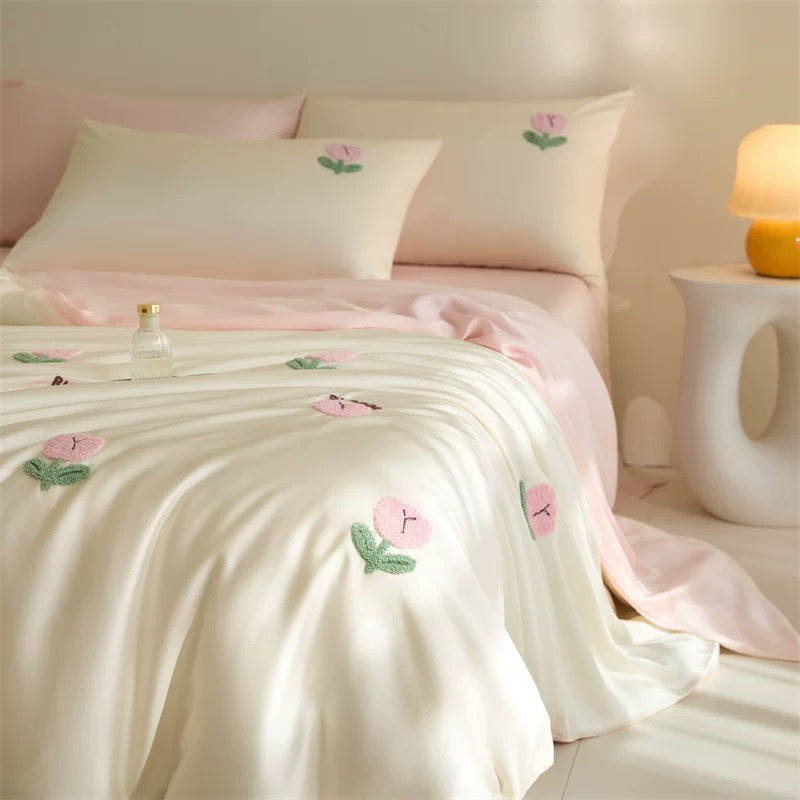 Embroidered Tulip Duvet Cover Set