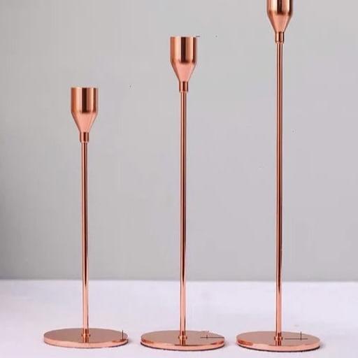 Metal Candle Holders Rose Gold 3 pcs set