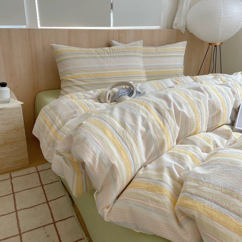 Pastel Yellow Striped Duvet Cover Set