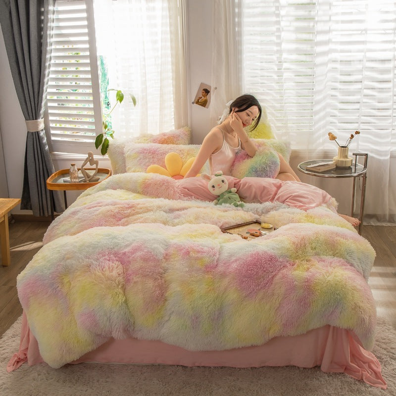 Fluffy Mink Velvet Duvet Cover Set 4pcs Rainbow