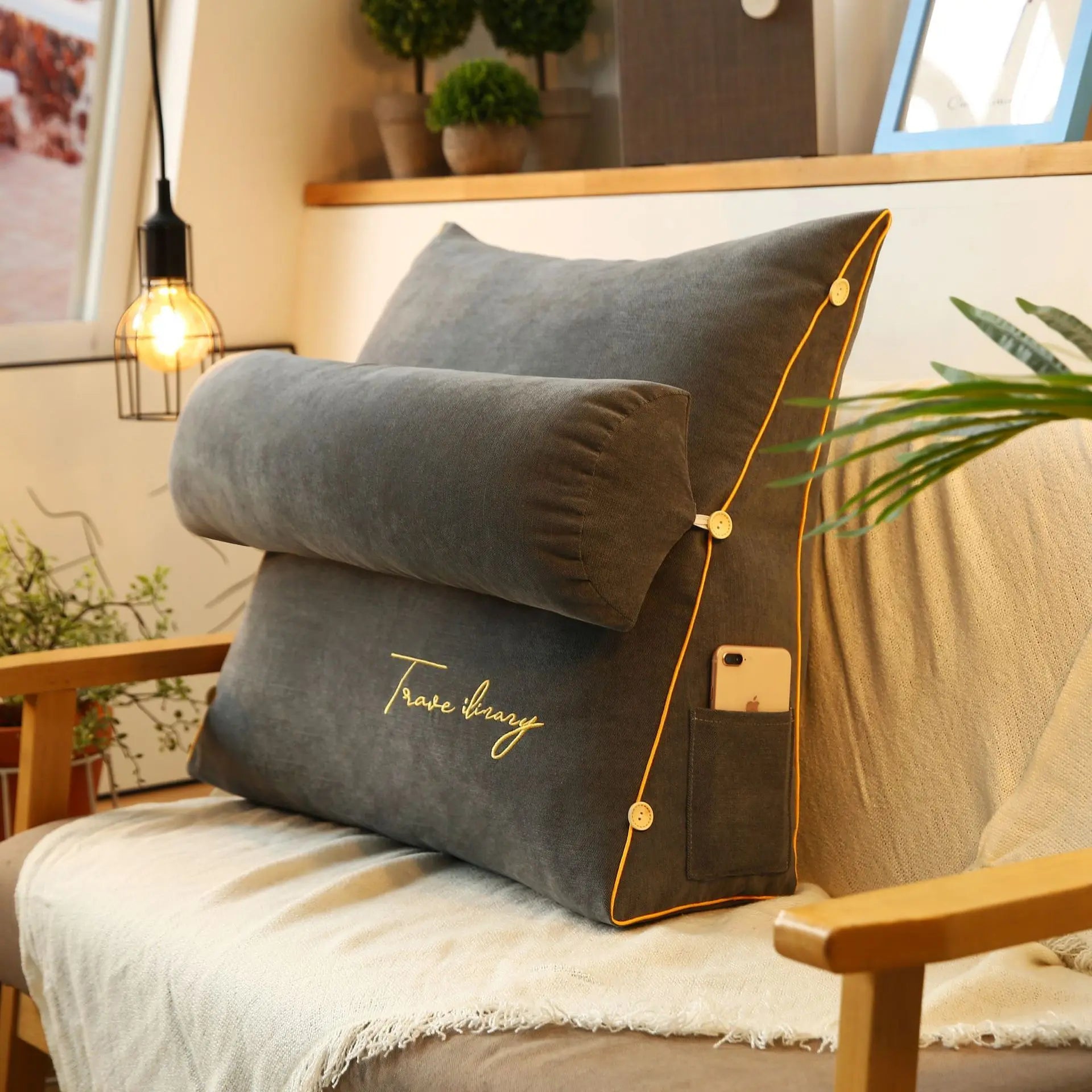 Reading Pillow with Adjustable Backrest Charcoal 18"×18"