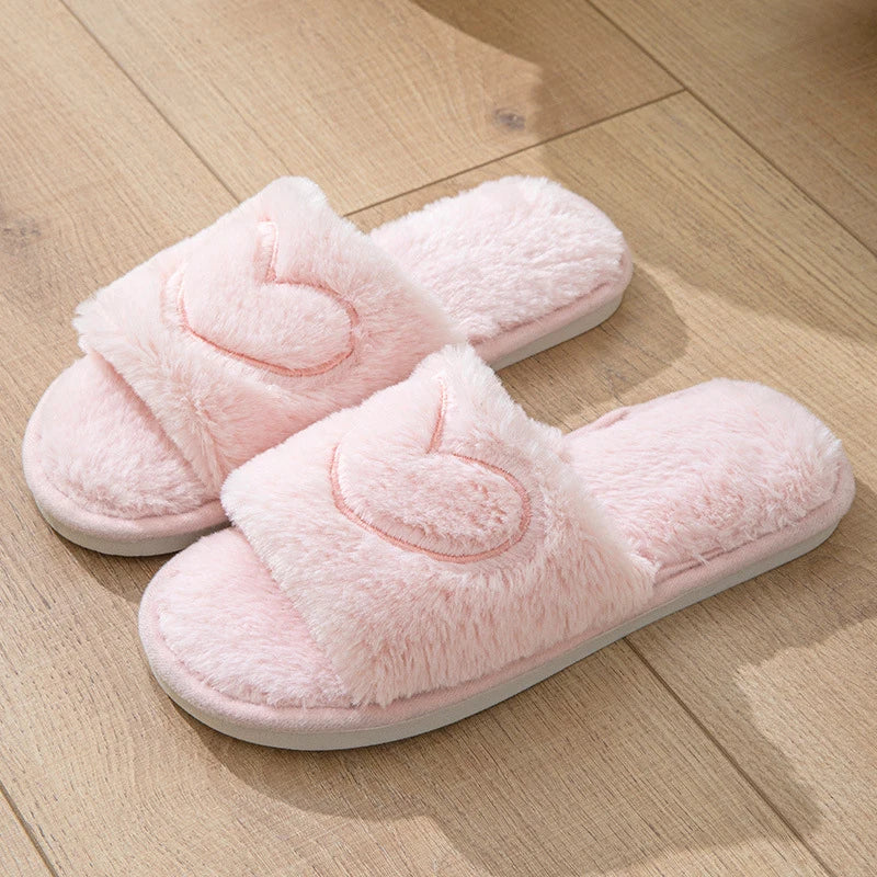 Women's Plush Open Toe Slippers Pink