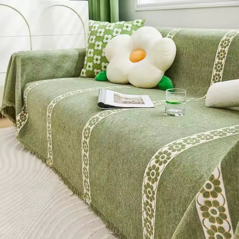Flourish Leaf Sofa Cover Daisy Chain Olive