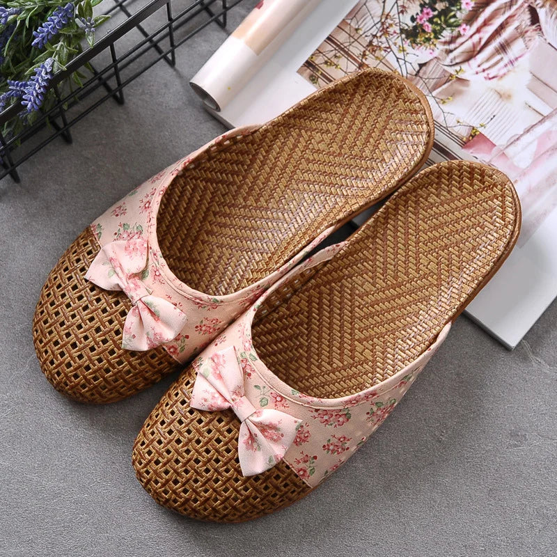 Women's Linen Vintage House Slippers Pink