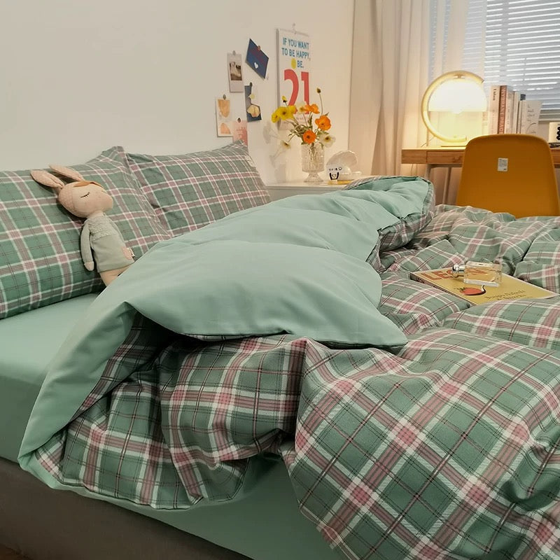 Gingham Plaid Duvet Cover Set Green