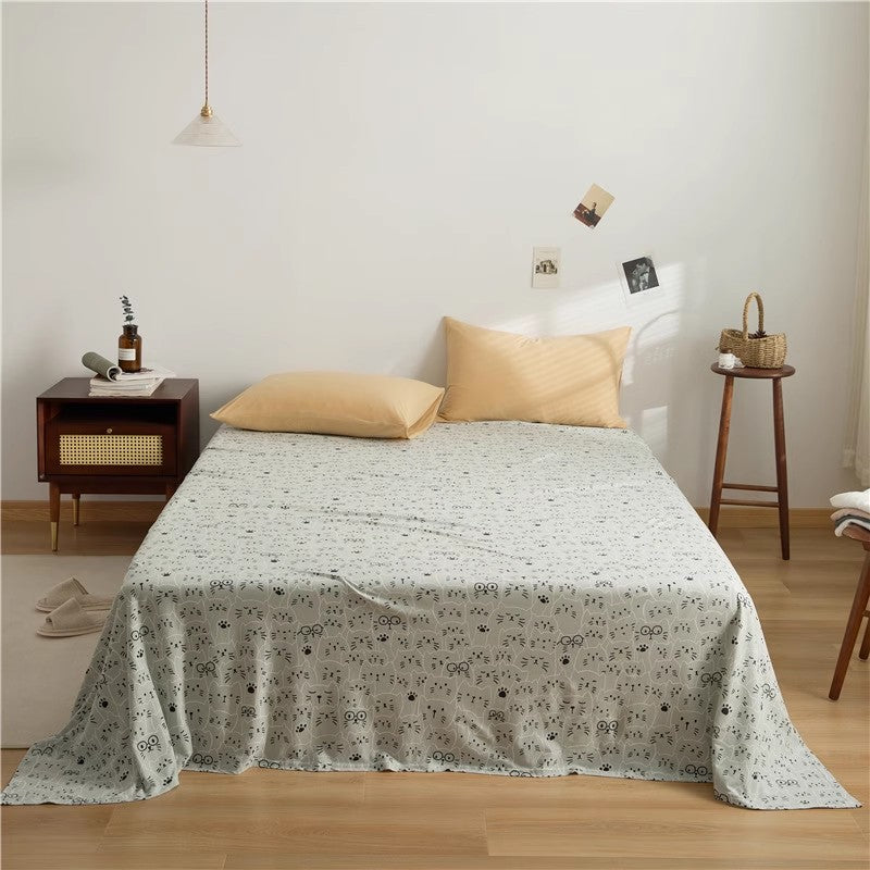 Cotton Bed Sheets for Kids Green Cat