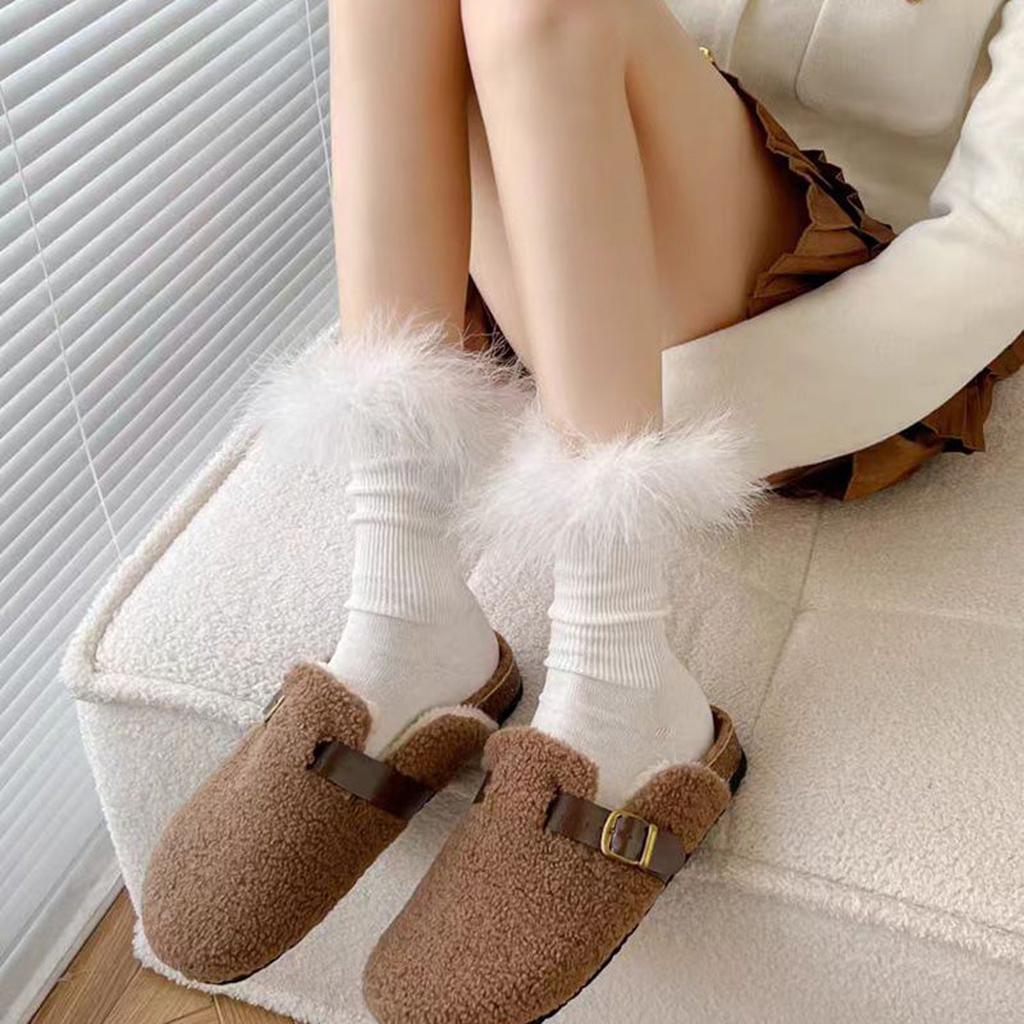 Faux Fur Crew Socks - Black