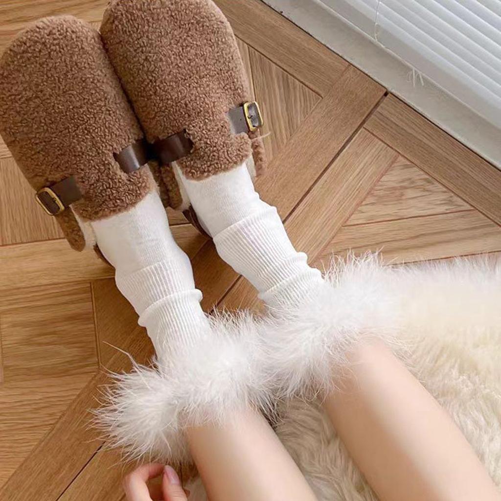 Faux Fur Crew Socks - Grey