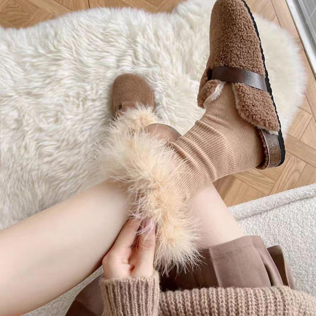 Faux Fur Crew Socks - White