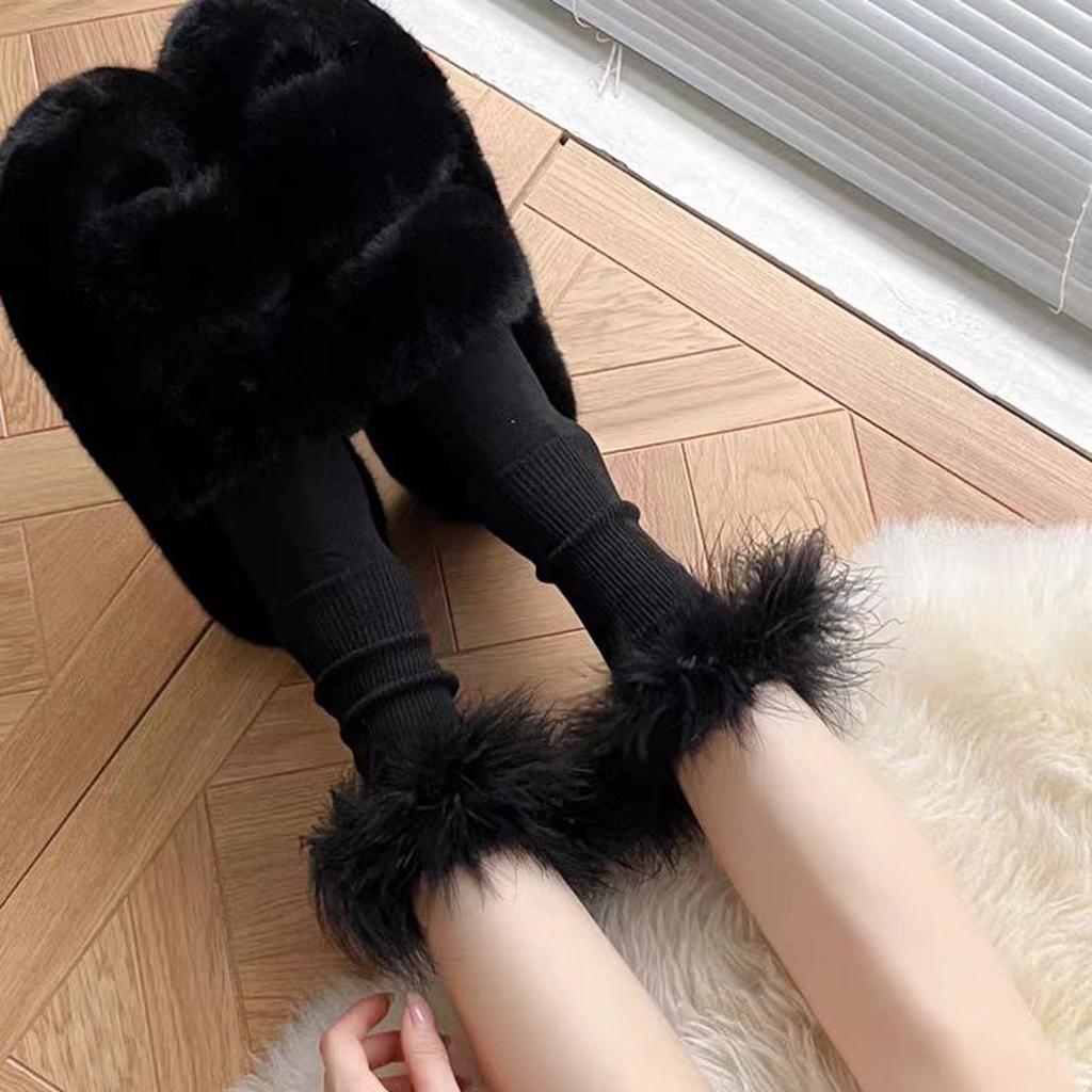 Faux Fur Crew Socks - White Black