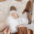 Faux Fur Crew Socks - White