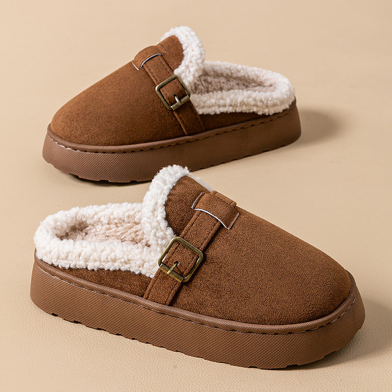 Women's Buckle Platform Slippers Brown