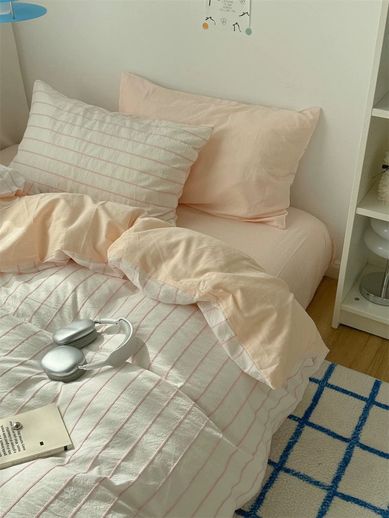 Clean Girl Aesthetic Pink Striped Bedding Set