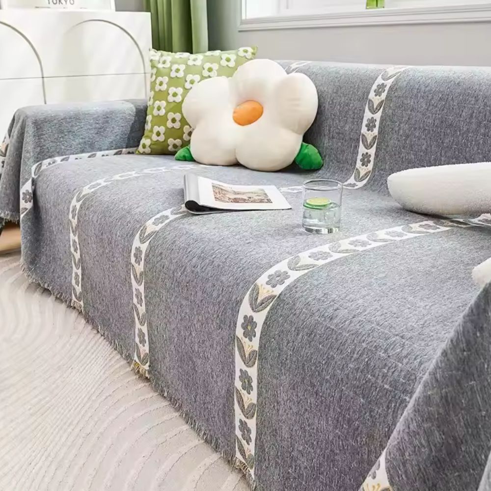 Flourish Leaf Sofa Cover Floral Vine Ash