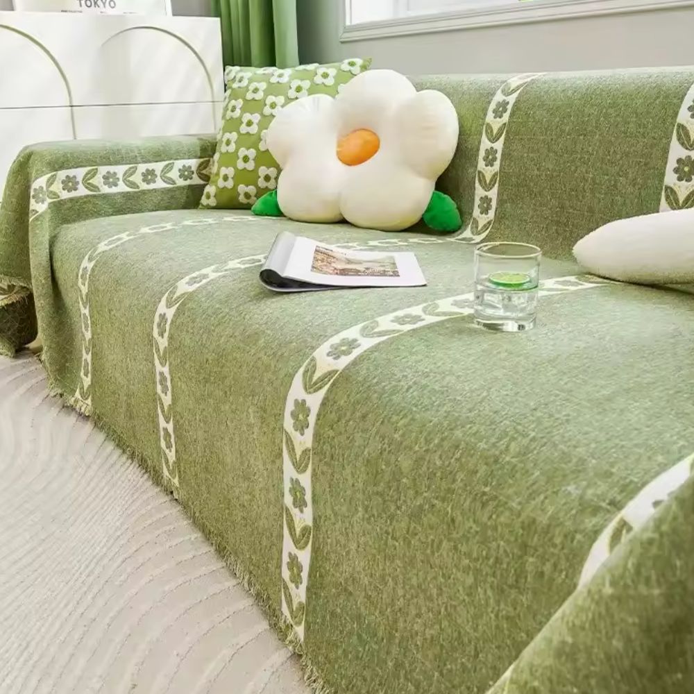 Flourish Leaf Sofa Cover Floral Vine Olive