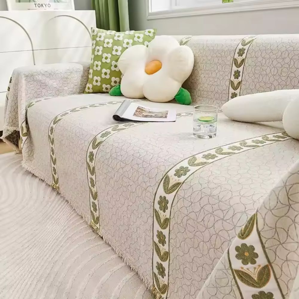 Flourish Leaf Sofa Cover Floral Vine Ivory